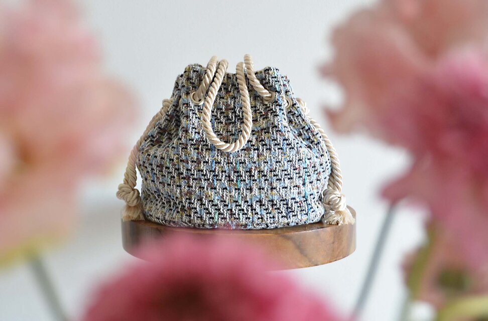 数量限定 イタリア製　上質ファンシーツイード　2wayマリンバッグ　パウダーブルー入学式・卒業式・セレモニーにも◎