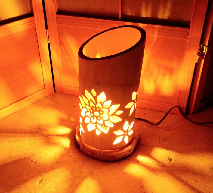 ◆全面彫◆竹灯り・竹あかり・竹灯籠　 ～～ 癒しの灯り ★光溢★～～