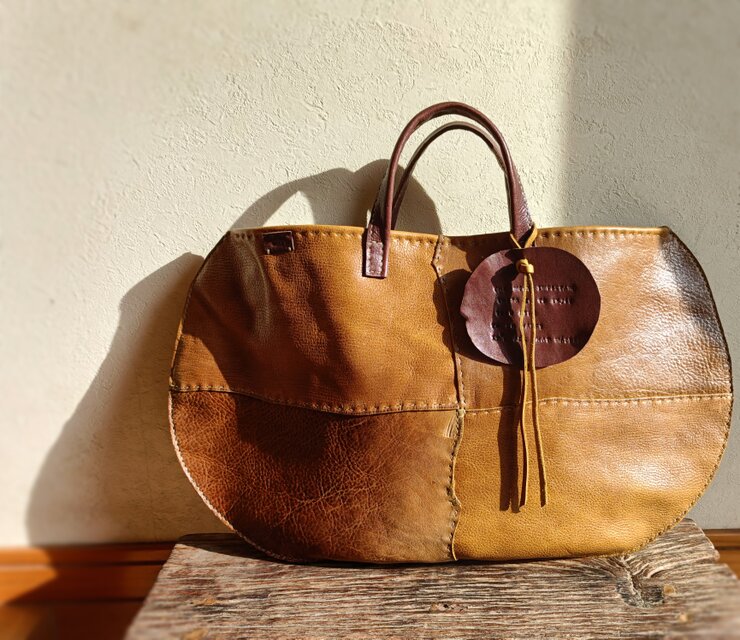 パッチtote　マスタード✗ダークブラウン　オイルシュリンクレザー