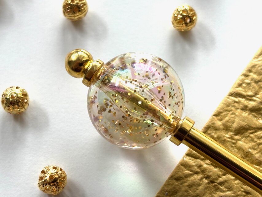 かんざし　ラメ入りクリアビーズ　黄色　ゴールド　一本挿し　一本簪　涼しげ　透明　クリア　春夏　涼しげ　桜　さくら　のコピー