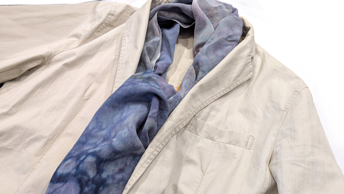 【染美堂】墨流し染シルクストールちりめん大 グレー風圧柄_LL21