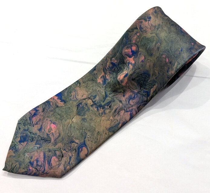 【染美堂】墨流し染ネクタイ　緑風模様-NN31