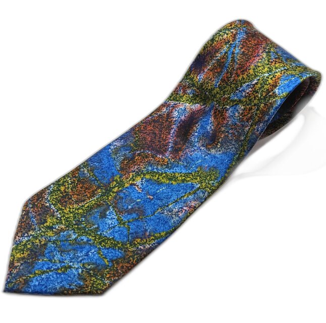 【染美堂】墨流し染ネクタイ　青緑赤-NN16