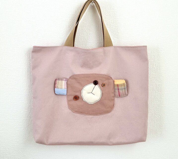 ポケットくまさん☆Lesson bag  【帆布pink】内ポケット付きのコピー