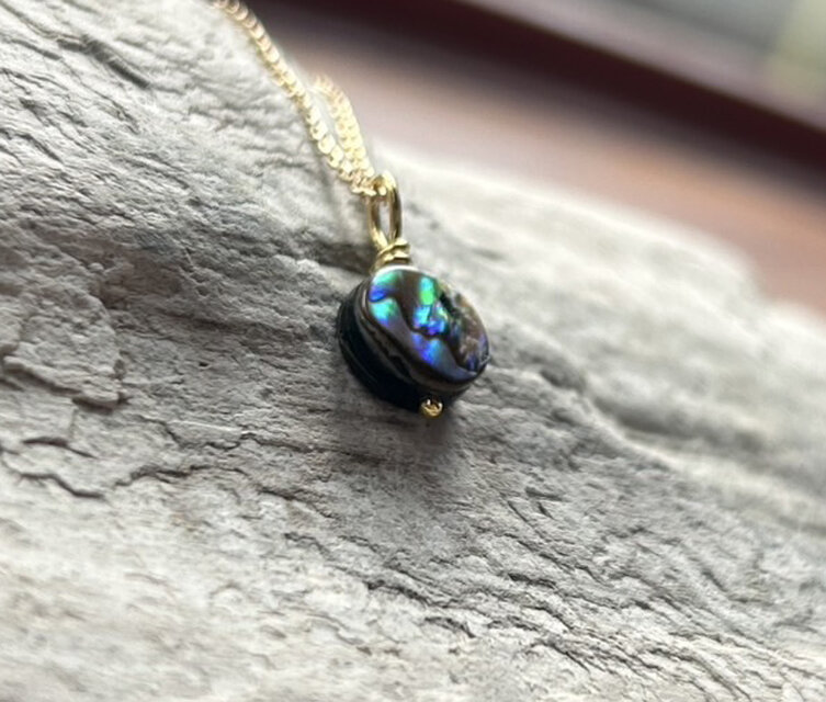 K24純金・天然アバロン（アワビ)ラウンドシェイプ◇ペンダントトップ