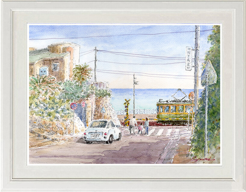 水彩画原画 江ノ電・鎌倉高校前踏切 15 ＃654 | iichi 日々の