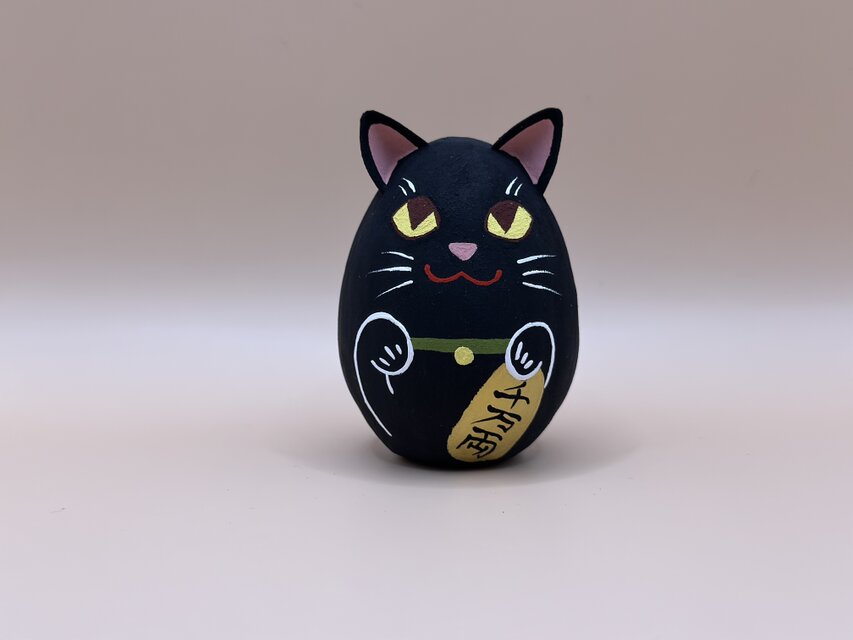 月桃招き猫張り子（黒）