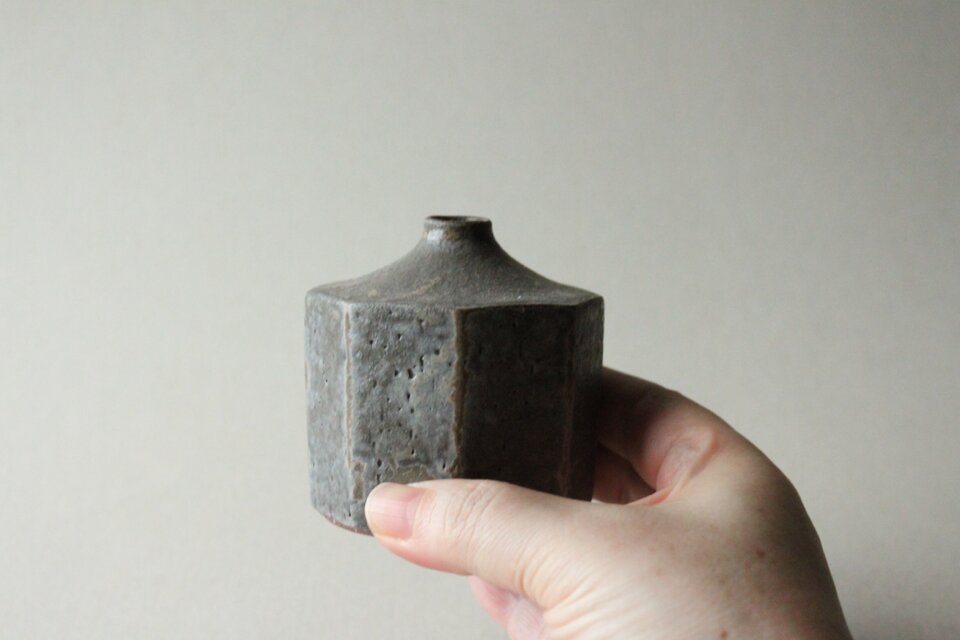 縞しのぎ　花器　錆ブルーグレー SS d