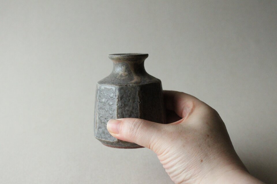 縞しのぎ　花器　錆ブルーグレー SS e