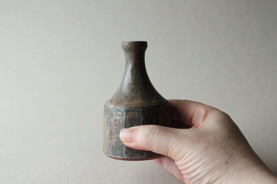 縞しのぎ　花器　錆ブルーグレー SS k