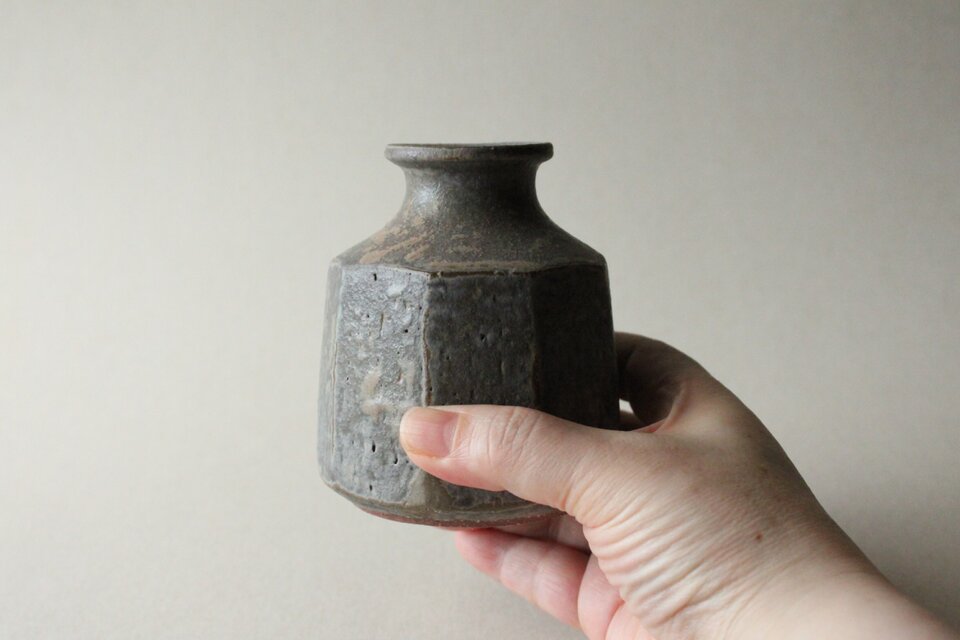 縞しのぎ　花器　錆ブルーグレー S a