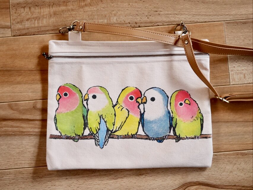 ふんわりコザクラインコのぺたんこショルダーバッグ