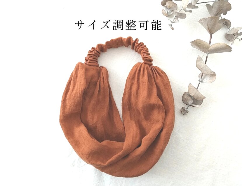 調整可能＊リネンのターバン...レンガ...薄手