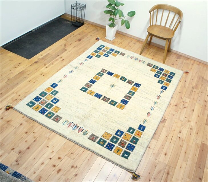 ペルシャ ギャッベ　リビング　ラグ　200x152cm　パネル柄　 RJ206D3s