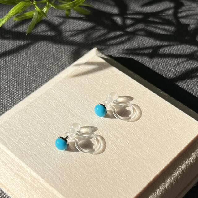 天然石ターコイズ ✶ひと粒ノンホールピアス