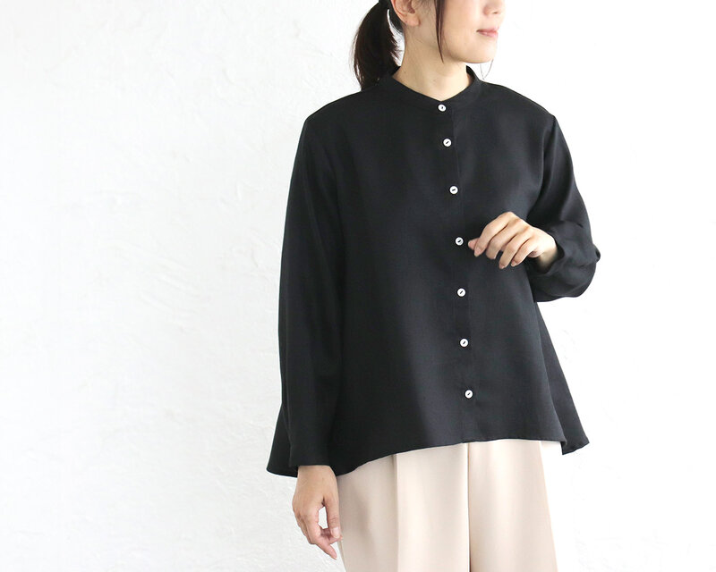 STAMP AND DIARY リネン　バンドカラー　シャツ　ブラウス　黒 STAMP AND DIARY リネン バンドカラー シャツ ブラウス 黒