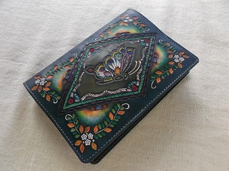 文庫サイズブックカバー 刻印、拭き染め 牛革