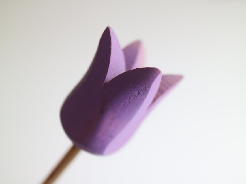 北欧　木製チューリップ　スウェーデン　ヴィンテージ P 木製チューリップのオブジェ：ピンク3本＆葉っぱ付き