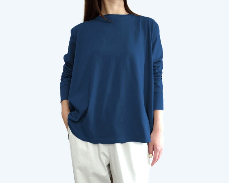 コットン100Aラインフレアーカットソー〈ブルー〉