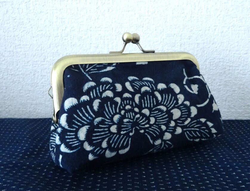 型染木綿を楽しむがま口ポーチ（弐）