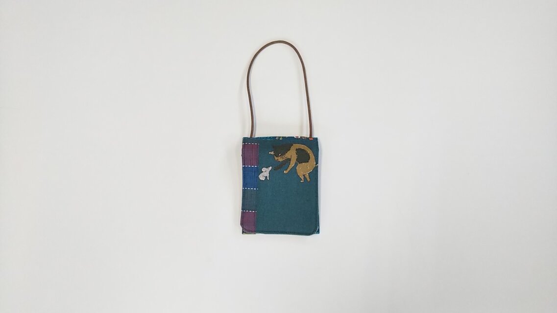 レシートホルダー 約9cm幅 ねこ ターコイズ パッチ