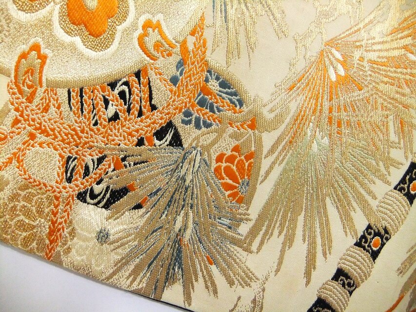 16)2177】90cm/笛鼓文様/テーブルセンター/和風・帯リメイク/日本のお