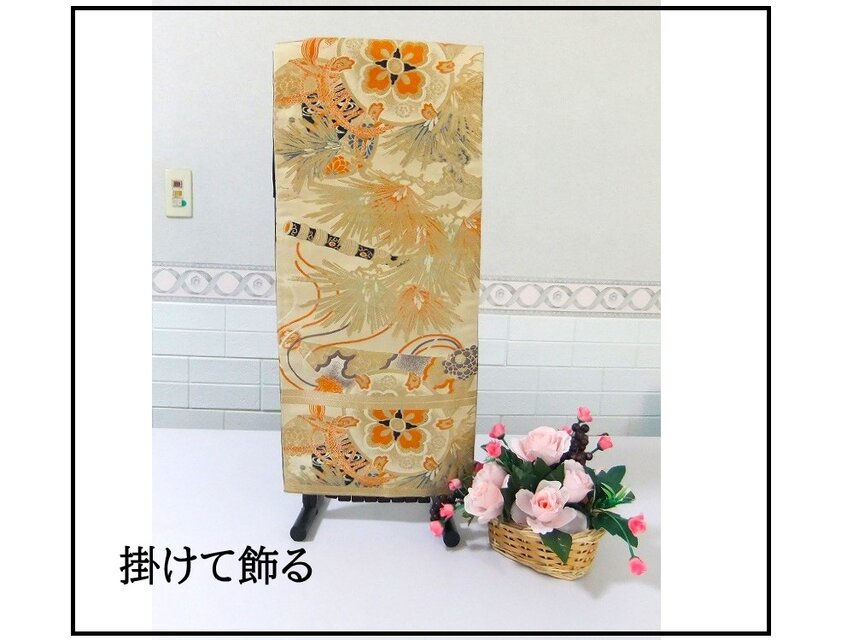16)2177】90cm/笛鼓文様/テーブルセンター/和風・帯リメイク/日本のお