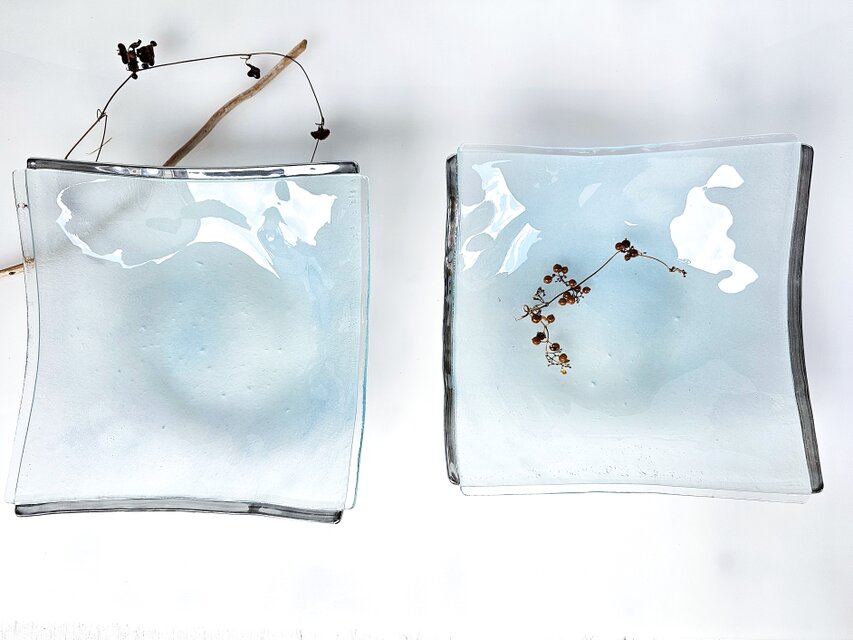 ガラスの器　プラチナ彩　角ボウル