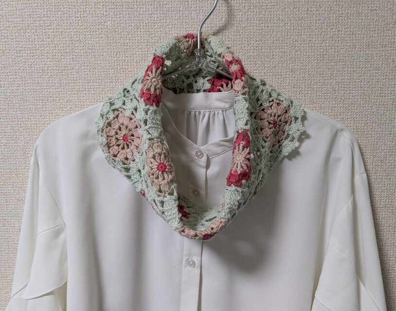 再々オープン記念価格〜コットンリネンのモチーフつなぎのハーフスヌード