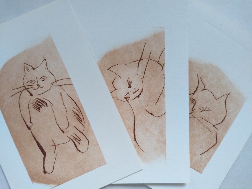 【送料無料】猫3枚ポストカード 手刷り