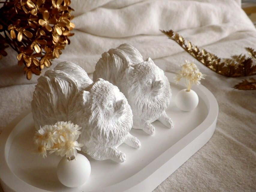 【セット販売】 白いひな人形 ■ アロマストーン ポメラニアン 犬のいる暮らし