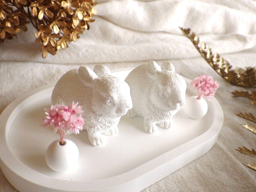 【セット販売】 白いひな人形 ■ アロマストーン ドワーフラビット ウサギのいる暮らし