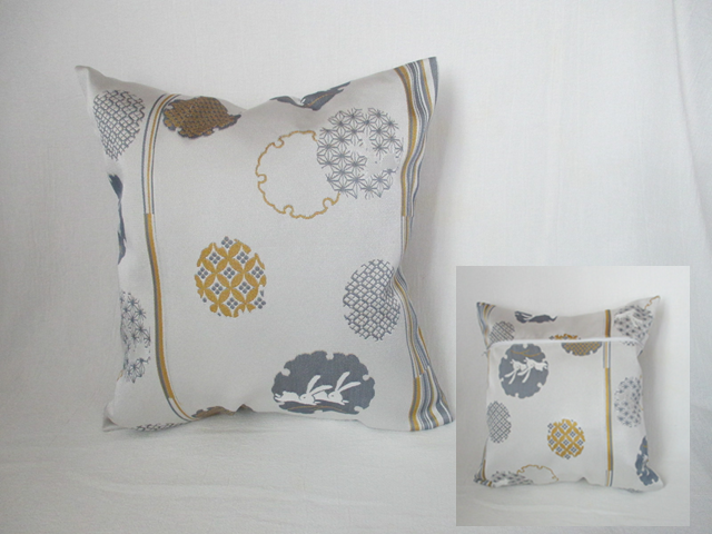 u126　未使用帯 クッションカバー　座布団カバー　ファスナー　40x40cm　おしゃれ