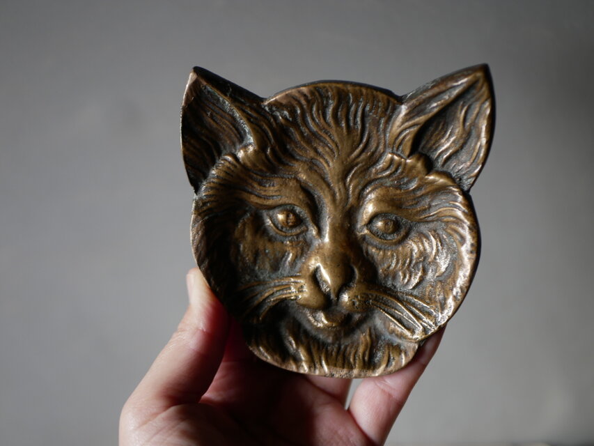 【き1】30 フランス　アンティーク　ブロンズ　猫　ライオン　皿 ブロンズ製 猫のヴィドポッシュ ヴィドポシェ フランス