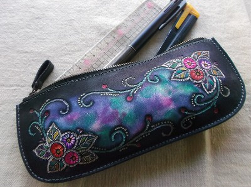 クラフト拭き染めレザーペンケース　