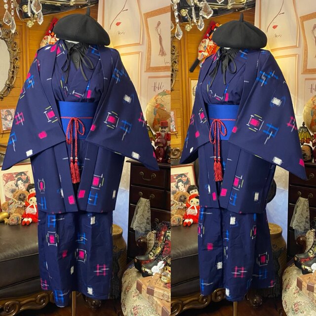 リメイク着物 セミロング ワンピース アンサンブル 帯ベルト 和洋折衷