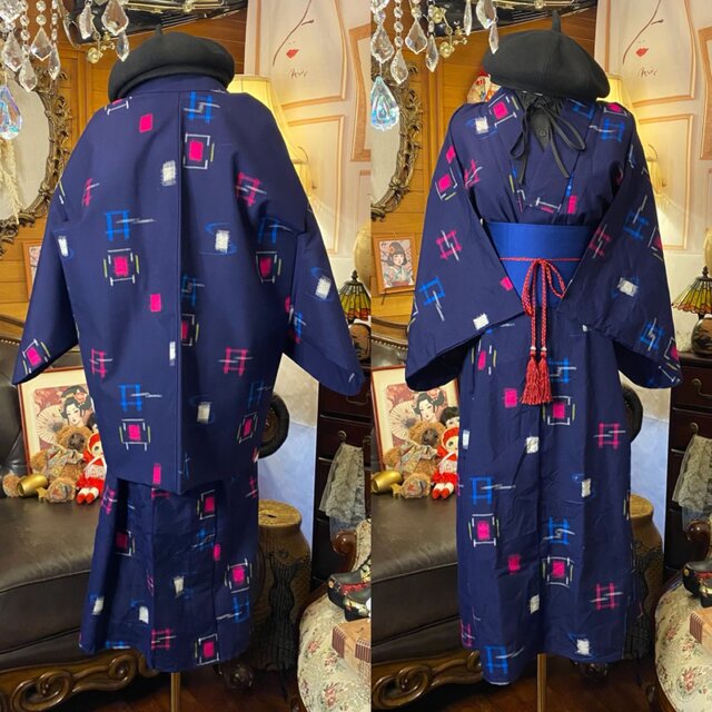 ✴︎藍染木綿✴︎弓浜絣✴︎絵絣✴︎リメイクワンピース✴︎希少✴︎ゆったり✴︎残りわずか✴︎ ✴︎藍染木綿✴︎弓浜絣✴︎絵絣✴︎リメイクワンピース✴︎一点