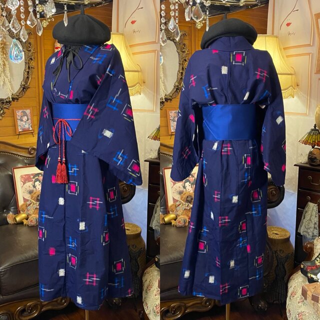 リメイク着物 セミロング ワンピース アンサンブル 帯ベルト