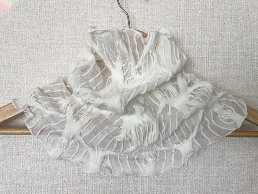 さらさら肌感綿95%シャーリング加工ホワイトハンドメイドネック  