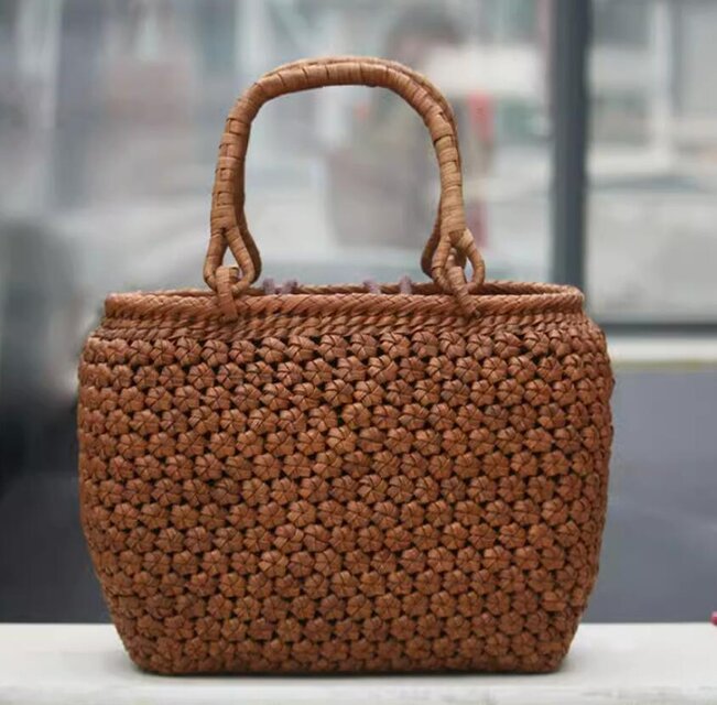 六角花結び編み 山葡萄 かごバッグ 網代編み やまぶどう 山ぶどう カゴバッグ sankyo shokai 山葡萄 かごバッグ レディース 六角花編み 5mm
