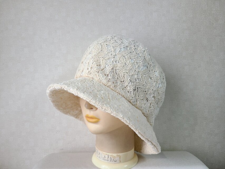 魅せる帽子☆ふんわり♪コットンレースのクロッシュ～オフホワイト