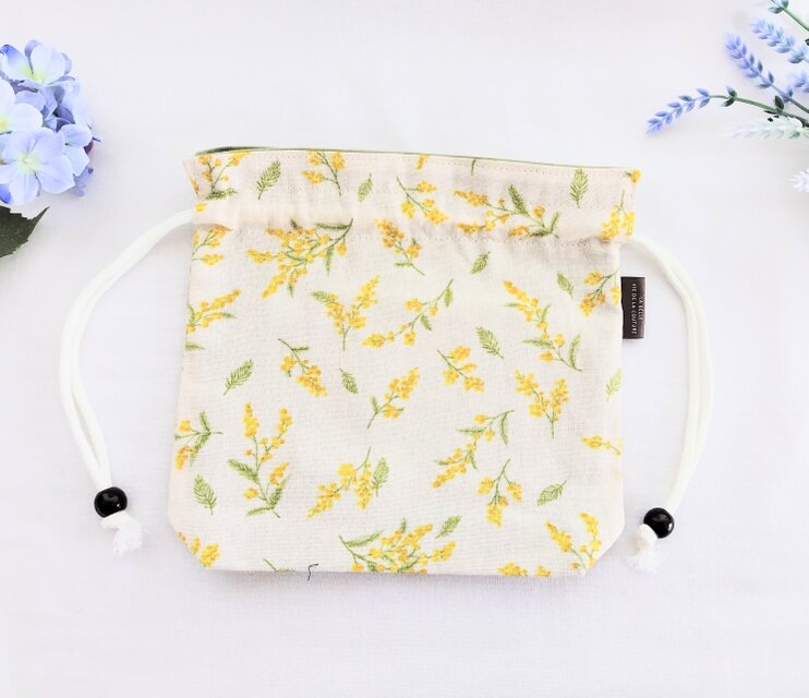 ミモザの花 巾着袋 | iichi 日々の暮らしを心地よくするハンドメイドや