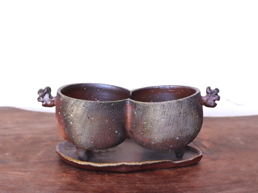 備前焼 植木鉢【受皿付き】 u-066