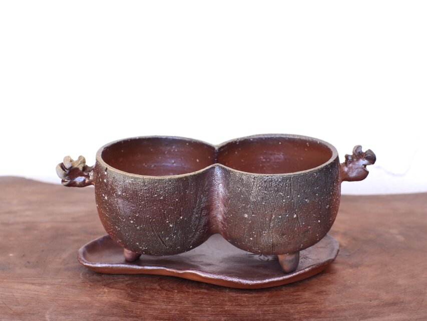 備前焼 植木鉢【受皿付き】 u-068