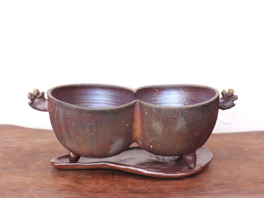 備前焼 植木鉢・大【受皿付き】 u-069