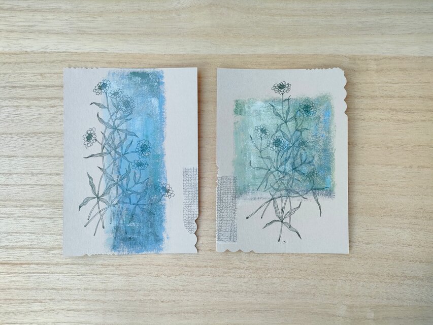 コラージュを添えたポストカード「blossom」