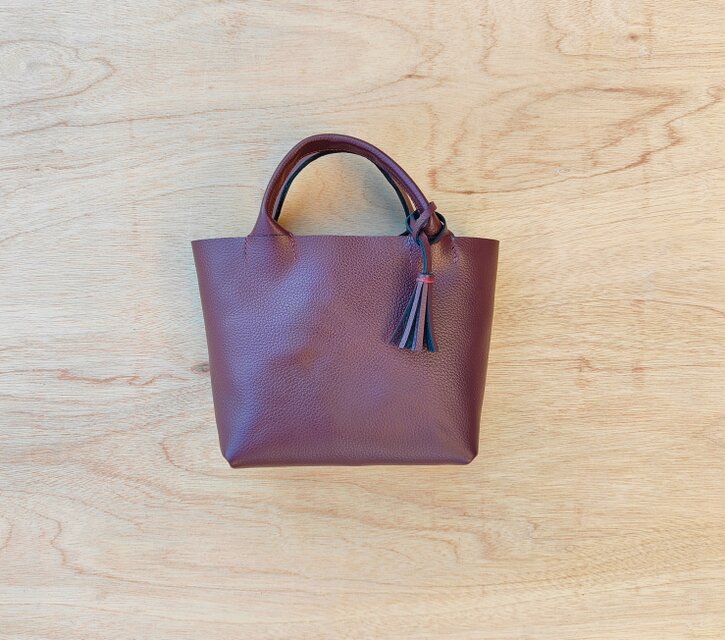 ☆XSサイズ☆紺ネイビーレザー×オレンジ裏地のミニトートバッグ日本製