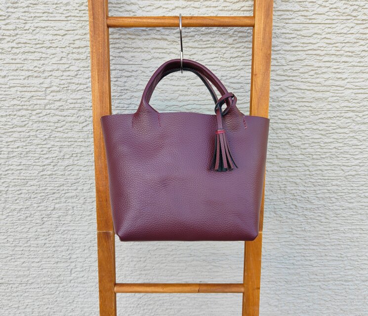 姫路レザー】手縫いのミニトートバッグ（コンパクト/シンプル/メンズ