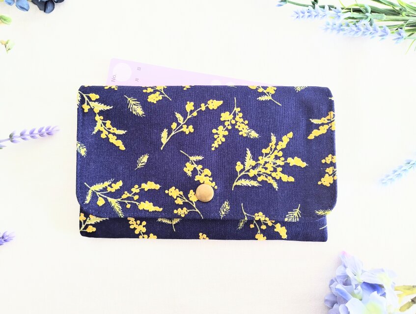 ミモザの花 フラップケース(ネイビー)