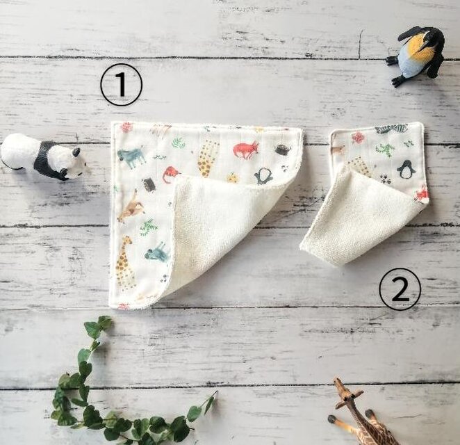 動物達　ガーゼハンカチ　タオルハンカチ　ミニタオル　ダブルガーゼ　小さい　かわいい　プチギフト　入園入学　名入れ